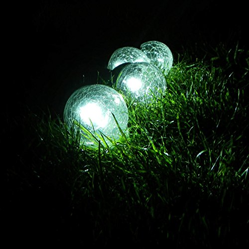 4er Set LED Solar-Lampen Leuchtkugel Ø 8 cm Fuß Edelstahl Gartenleuchten von Gartenpirat® - 3