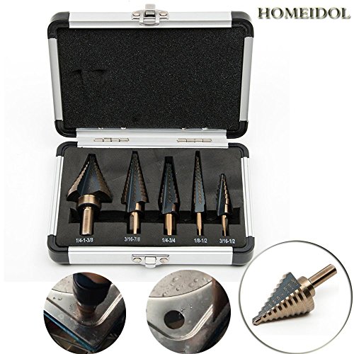 Fortag 5 tlg HSS-Stufenbohrer HSS TITAN Triangle Shank Kaiserpagode Schälbohrer Konusbohrer Metallbohrer Set Kobalt Beschichtung Boherset für Elektrowerkzeug mit Alukoffer Hülle