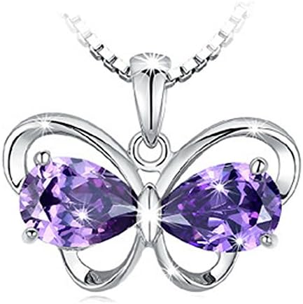 ladies 925 silver Amethyst butterfly Pendant necklace, for women girls (f1608)