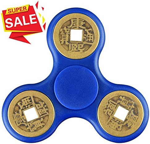 Fidget Spinner Hand Spinner Quimat Metal EDC Fidget Toys Stainless Steel Bearing Quiet High Speed Chinese Ancient Copper Coin Design Gift for Kids Adults Helps Anti-Anxiety Focusing Boredom Stress Reducer (Blue)