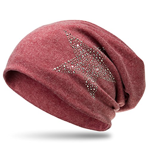 Caspar MU153 Bonnet unisexe avec étoile à paillettes et tissu en flanelle, Couleur:rouge, Taille:Taille unique