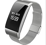 HUWAI Aktivitätstracker,24 Stunden Pulsuhren,Edelstahl-Armband, Blutdruck/Blutsauerstoff / Herzfrequenz/Schlaf / Schritt/Übung / Armband, Silver
