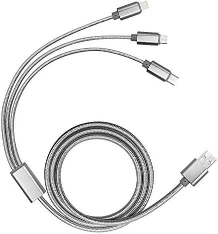 USB Type C Cable, PowerLine USB 2.0 (4ft) Charging Cable with Micro USB, USB Type C, Lighting Cable Compatible for iPhone 5/5s/5c 6/6s Plus, Latest Mac, Nexus 6P, Android Phones(Silver)
