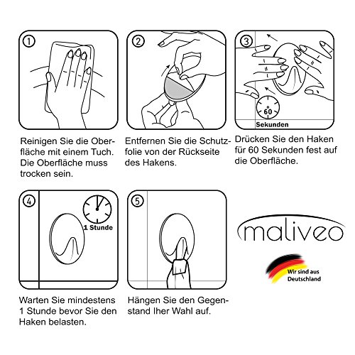 maliveo Klebehaken Handtuchhaken rund aus gebürstetem Edelstahl, selbstklebend und rostfrei, Gaderobe-Haken, Kleiderhaken, Wand-Haken (6er-Pack) - 9