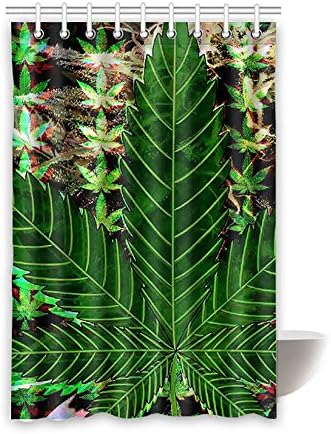 Shower Curtain- 100% Fabric Polyester Shower Curtain- Shower curtains Bathroom Waterproof with 9 Hooks, Marijuana Weed Leaf 48" x 72" Inches