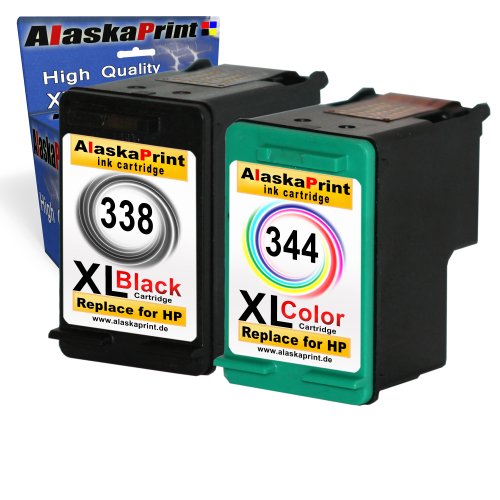 Alaskaprint 2er-Pack Kompatible Tintenpatronen Als Ersatz für HP 338 XL + 344 XL (Schwarz , Farbig)