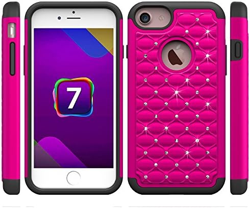 iPhone 7 Plus Case,LKXING[Diamond Design]Hybrid Case 2 in 1 Hard PC+ Soft TPU Impact Protection Shockproof Full-Body Protective Case for Apple iPhone 7 Plus(2016) (rose red+black)