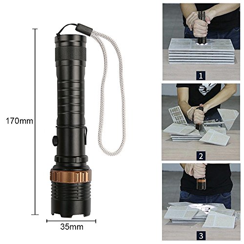 Zoweetek® 1200lm wiederaufladbare CREE T6 XM-L2 LED Taschenlampe 10W, mit einstellbarem Fokus, 5 Licht-Modi, Inklusive 18650 Batterie und Ladeeinrichtung,LED Zoombar Handlampen Aluminium – selbstverteidigung Indoor und Outdoor Beste Wahl - 8