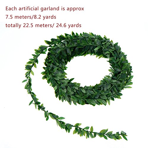 eBoot 24,6 Yards Künstlichen Efeu Buchsgirlande Laub Grün Blätter Fake Rebe für Hochzeit Party Feier DIY Stirnbänder - 2