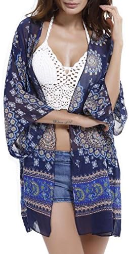 YELOEE Summer Swim Beach Cover Up Women Boho Chiffon Kimono Cover-ups Cardigan for Bikini Swimwear Beachwear Beach Dress - One Sizes