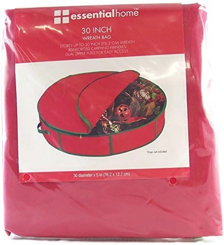 Essentialhome Wreath Storage Bag 30 Diameter X 5 Tall with Zipper and Carrying Handle- Red. by Essential Home