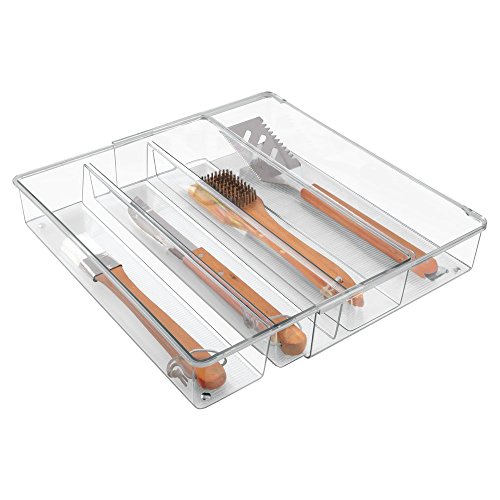 mDesign ausziehbarer Besteckkasten durchsichtig – der ideale Schubladen-Organizer für die Küchenschublade – Besteckeinsatz für Küchenutensilien jeglicher Art – 4 flexible Fächer - 2