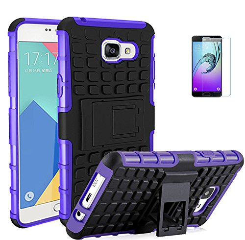 Preisvergleich Produktbild ISENPENK Samsung Galaxy A5(2016) / A510F / A5(2016)Duos Hülle,Ultra Slim TPU+PC Silikon Tough Rugged Dual-Layer Hardcase with Built-in Kickstand Schutzhüllen Wasserdicht Shockproof Anti Slip Protection Thin Tasche für Samsung Galaxy A5(2016) / A510F / A5(2016) Duos 5.2Zoll-[lila]+Panzerglas Folie Displayfolie Displayschutzfolie