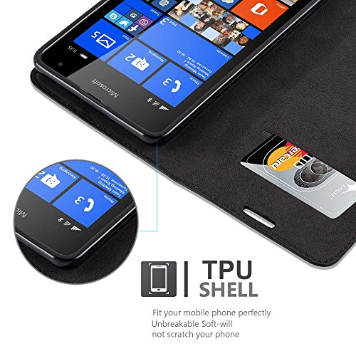 Nokia Lumia 535 Custodia di Libro di Finta-Pelle in NERO DI NOTTE di Cadorabo (Disegno CHIUSURA MAGNETICA INVISIBLE) â€“ con Vani di Carte Funzione Stand e Chiusura Magnetica â€“ Protezione per Fronte e Retro Portafoglio Cover Case Wallet Book Etui Full Body