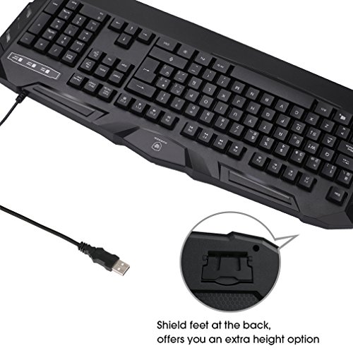 Teclado Gaming AURSEN Teclado para Juegos de Retroiluminaci  n LED y Impermeable 104 Teclas-USB-Alto Rendimiento Teclado para Gaming y Oficinas-QWERTY Espa  ol