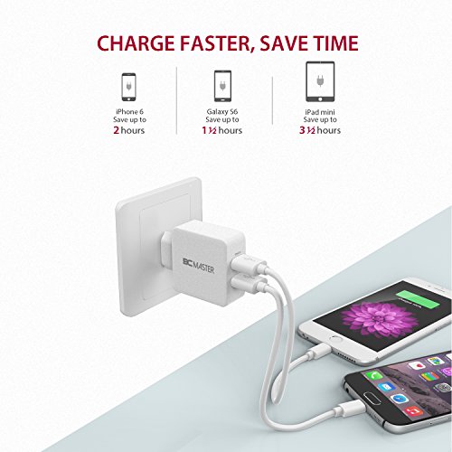 USB-C USB Ladegerät, BC Master Quick Charge 3.0 34.5W 2 Port Schnellladegerät (USB-A+Typ-C Port)für Samsung,Iphone,LG G5,HTC 10,New Macbook,Google Chromebook und Mehr – Weiß(mit USB Kable) - 7