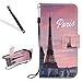 Produktbild Wallet Case für Huawei P10,Handytasche für Huawei P10,Leeook Retro Elegant Schön Rosa Paris Eiffelturm Muster Entwurf PU Leder Wallet Brieftasche im Bookstyle mit Standfunktion Karteneinschub und Magnetverschluß PU Lederhülle Leder Tasche Leder Case Cover Hülle für Huawei P10 + 1 x Schwarz Eingabestift-Pink Eiffel Tower