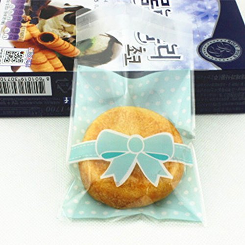 Generic 100pcs Transparent Klein Plastiktütchen Geschenkverpackung Beutel Tasche Weihnachten für Cookie Kekse Snack Süßigkeiten Geschenk Blau - 2