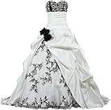 APXPF Femme Broderie Bustier Robe plissée de mariée en Satin pour la mariée 20 Plus Blanc et Noir