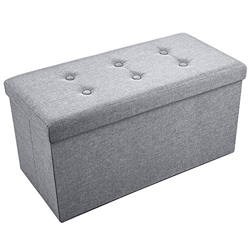 spécifications Sable Coffre de Rangement Intérieur Banquette Ottomane Pliable avec Garniture Éponge Elastique, Repose-Pied en Lin, Pouf Coffre Rangement, Banc Pliant & Appui-Pied (76 x 38 x 38 cm)
