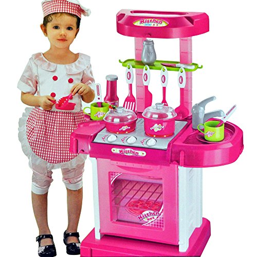 Portable Pink Electronic Children Kids Kitchen Cooking Girl Toy Cooker Play Set