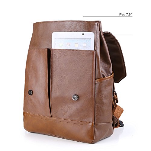 Koolertron Kunstleder Rucksack Vintage Schulranzen Schultasche Laptop (14 „)Wanderrucksack Hiking Backpack Damen Herren für Camping Reise Geeignet für Acer Aspire, MacBook, iPhone, iPad und Samsung Tablet (Braun) - 5