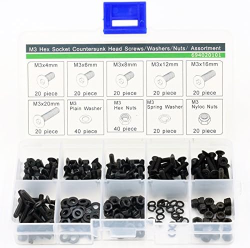 M3 Hexagon Socket Countersunk Head Screws Nuts Washers Assortment Kit,240 Piece