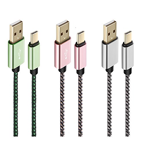 JOMOQ Type-C Kabel, 3-Pack 3.3FT / 6.6FT / 10FT Premium Nylon geflochten, Sync und Charge für Apple Neues Macbook, ChromeBook Pixel, Samsung Galaxy S8 / S8 Plus, Nokia N1, Asus Zen AiO und mehr (2m.Gre + Silv + Rose Gold) - 2