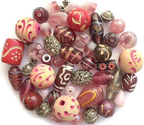 Mixed Pack of Handmade Pink Jewellery Making Beads