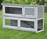 Clapier en Lapin spacieux/clapier Lapin extérieur Flauschi - imperméable - Deux etages - Nettoyage Facile - 130 x 49 x 83 cm - Gris/Blanc,