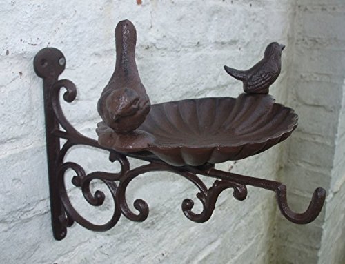 Dekorative Vogeltränke, Futterstelle, mit Wandhalter, Haken, verziert, Gusseisen
