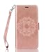 Produktbild Lonchee Wiko Lenny 2 Wallet Tasche Brieftasche Schutzhülle ,Mandala Blumenmuster geprägt Muster Design Hochwertige PU Leder Folio Tasche Case Hülle im Bookstyle mit Standfunktion Kredit Kartenfächer (Rosengold)