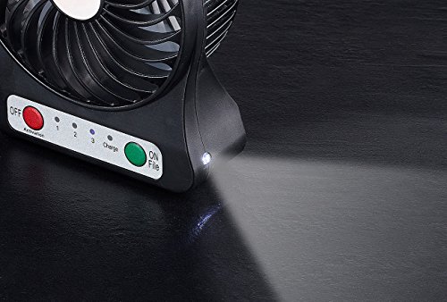 Sichler Haushaltsgeräte 3in1-Akku-Tisch-Ventilator mit Powerbank-Funktion & Leuchte, 1.800 mAh - 7