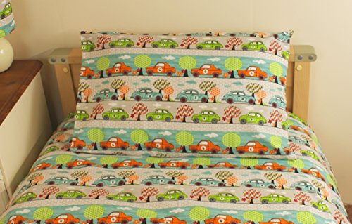 ORANGE CAR COT BED/TODDLER/JUNIOR DUVET COVER - 120X150CM - 100 % COTTON - UK MADE