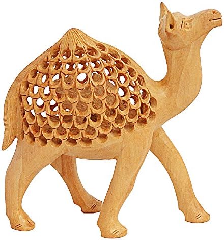 2dots Hand Carved Wooden Camel Walking Netting Work Sculpture Statue Figurine 2.5 Inch