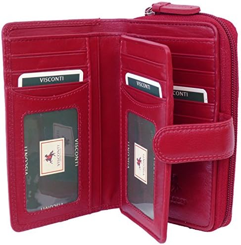VISCONTI Ladies Boxed Leather Multi Compartment Purse with 16 Card Slots (Fuschia)