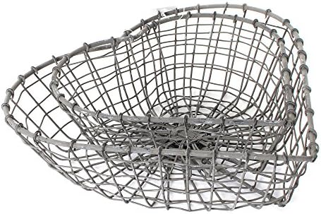 Heart Shaped Metal Wire Decorative Display Basket, Egg Fruit Storage Bowl (Grey)