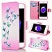 Produktbild SMART LEGEND iPhone 7 Lederhülle Ledertasche Brieftasche Hülle Klapphülle Schutzhülle Gemalt Muster Premium Neu Flip Leder Schale Wallet Case Folio Tasche Inner Weiche Silikon Etui Ledercase Handytasche mit Standfunktion Kreditkarte ID Slots und Magnetverschluss Cover - Schmetterling