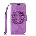 Produktbild Lonchee Samsung Galaxy S6 edge Wallet Tasche Brieftasche Schutzhülle ,Mandala Blumenmuster geprägt Muster Design Hochwertige PU Leder Folio Tasche Case Hülle im Bookstyle mit Standfunktion Kredit Kartenfächer (lila)
