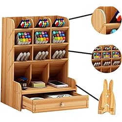 Catekro Boîte de rangement de bureau grande capacité, fournitures de bureau multifonction papeterie boîte de rangement porte-stylo en bois massif support de rangement pour débris Étagère