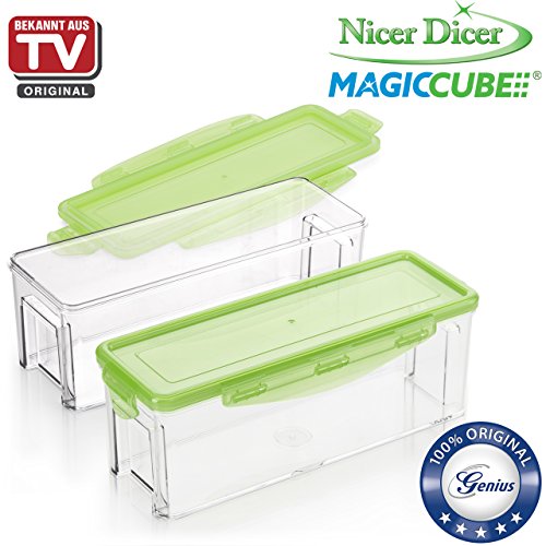 Genius Nicer Dicer Magic Cube | 22 Teile | 4 Auffangbehälter | Schneiden | Reiben | Julienne | Spiralen | Hobeln | Würfeln | Obst- und Gemüseschneider | Bekannt aus TV | NEU - 7