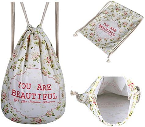 UKGOOD New 600D Floral Polyester Retro Leisure Gym Bag Drawstring Backpack Modern Geometric Patterns Travel Sports Running Outskirts Hiking Foldable Portable Shoulder Bag for Teenager Girls (Style 3)
