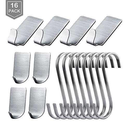 S Hook Haken und Selbstklebend Wandhaken 3M Haken, S Geformt hängende Edelstahl Metall Pothooks Handtuchhaken Kleiderhaken Bademantelhaken für Küche Badezimmer Schlafzimmer Büro - 16pcs S Hook Haken und Selbstklebend Wandhaken 3M Haken, S Geformt hängende Edelstahl Metall Pothooks Handtuchhaken Kleiderhaken Bademantelhaken für Küche Badezimmer Schlafzimmer Büro - 16pcs