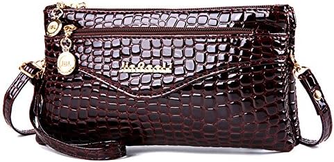 Ebess Fashion Women Double Layers Zipper Shoulder Bag Tote Messenger Mini PU Leather Crossbody Satchel Handbag Phone Coins Bag Wallet For Ladies Girls (Coffee)