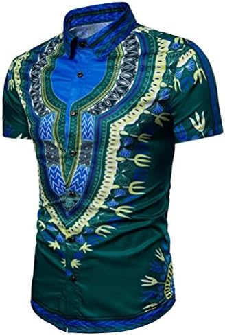 Jimmkey Fashion Mens Hipster Hip Hop African Dashiki Graphic Top Shirts Blouse, Men's Shirts T Shirt Set Mens Shirts T Shirt Design Custom Blouse Button Down Casual Shirts (Green, 2XL)
