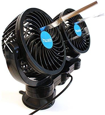 KEM Vehicle Cooling Fan Summer Cooling Air Circulator 3D Stereo Twin Plus Rotatable with Suction Cup &amp; Cigarette Lighter Plug (12V)