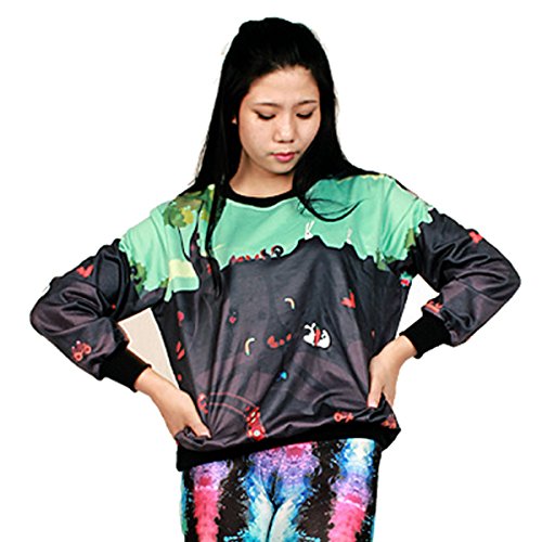 THENICE Women's Digital Print Pullovers Sweatshirt (Black)