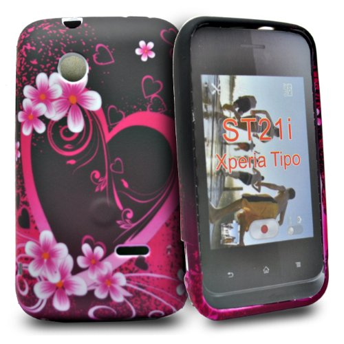 Accessory Master 5055716303810 - Carcasa de silicona con dise  o de coraz  n para Sony Xperia Tipo ST21i  color negro y rosa