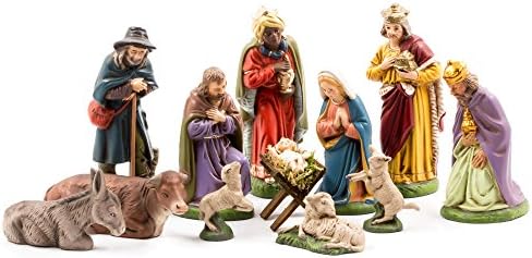 Nativity set, 12 pcs., to 4.5 in. Figures with Infant Jesus lying in wooden crib