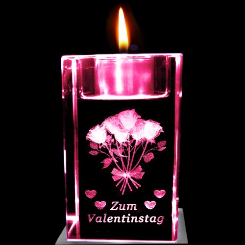 Kaltner Präsente Stimmungslicht – Das perfekte Geschenk: LED Kerze / Kristall Glasblock / 3D-Laser-Gravur Teelichthalter Blumen ZUM VALENTINSTAG - 2